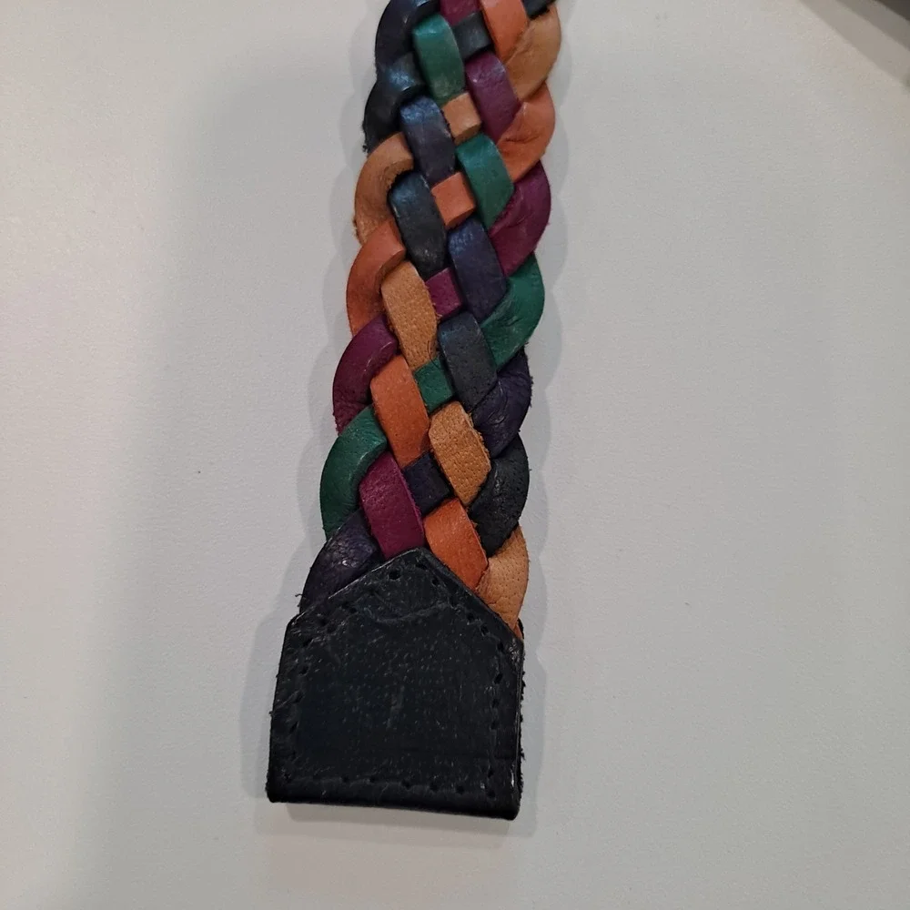 Womens Vintage Omega Leather Colorful Braided Belt Size Large